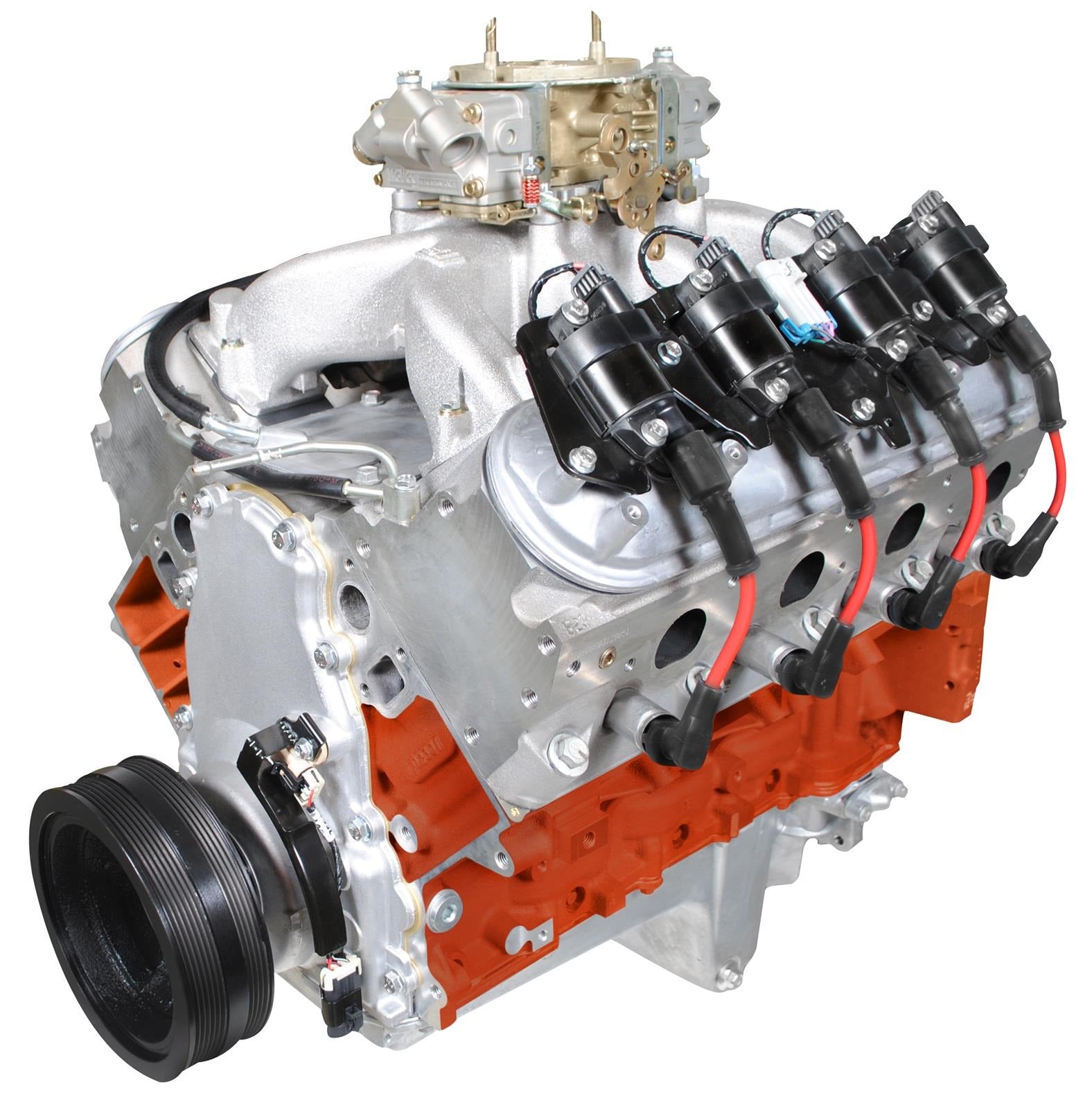 BluePrint Engines Pro Series Chevy LS 427 C.I.D. 625 HP carbureted retrofit long block crate engine PSLS4270CTC with forged rotating assembly, aluminum heads, and hydraulic roller camshaft