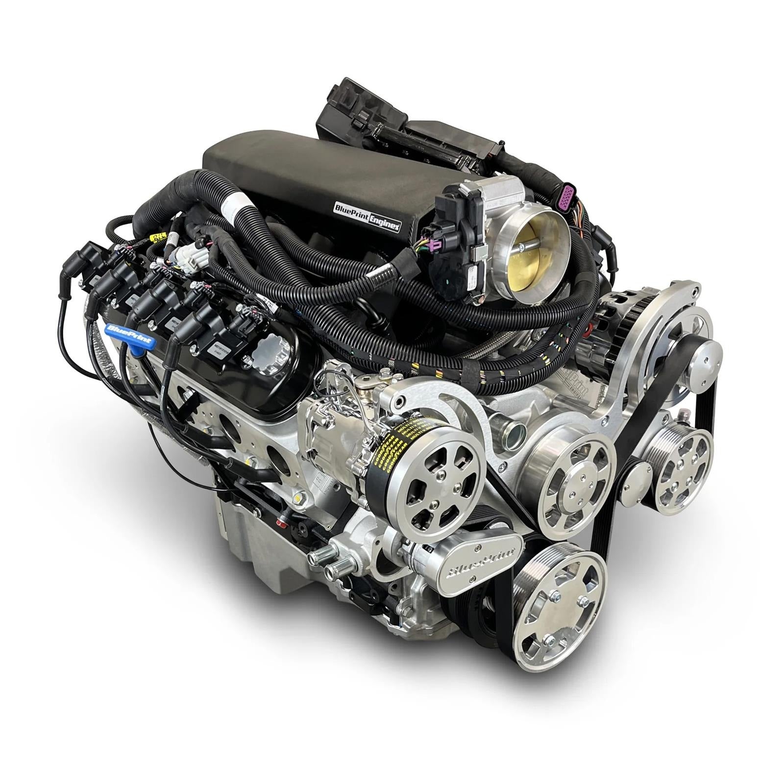 BluePrint Engines Pro Series Chevy LS 427 C.I.D. 605 HP EFI Base Dressed Long Block Crate Engine PSLS4275CTFK showing high-performance V8 engine components