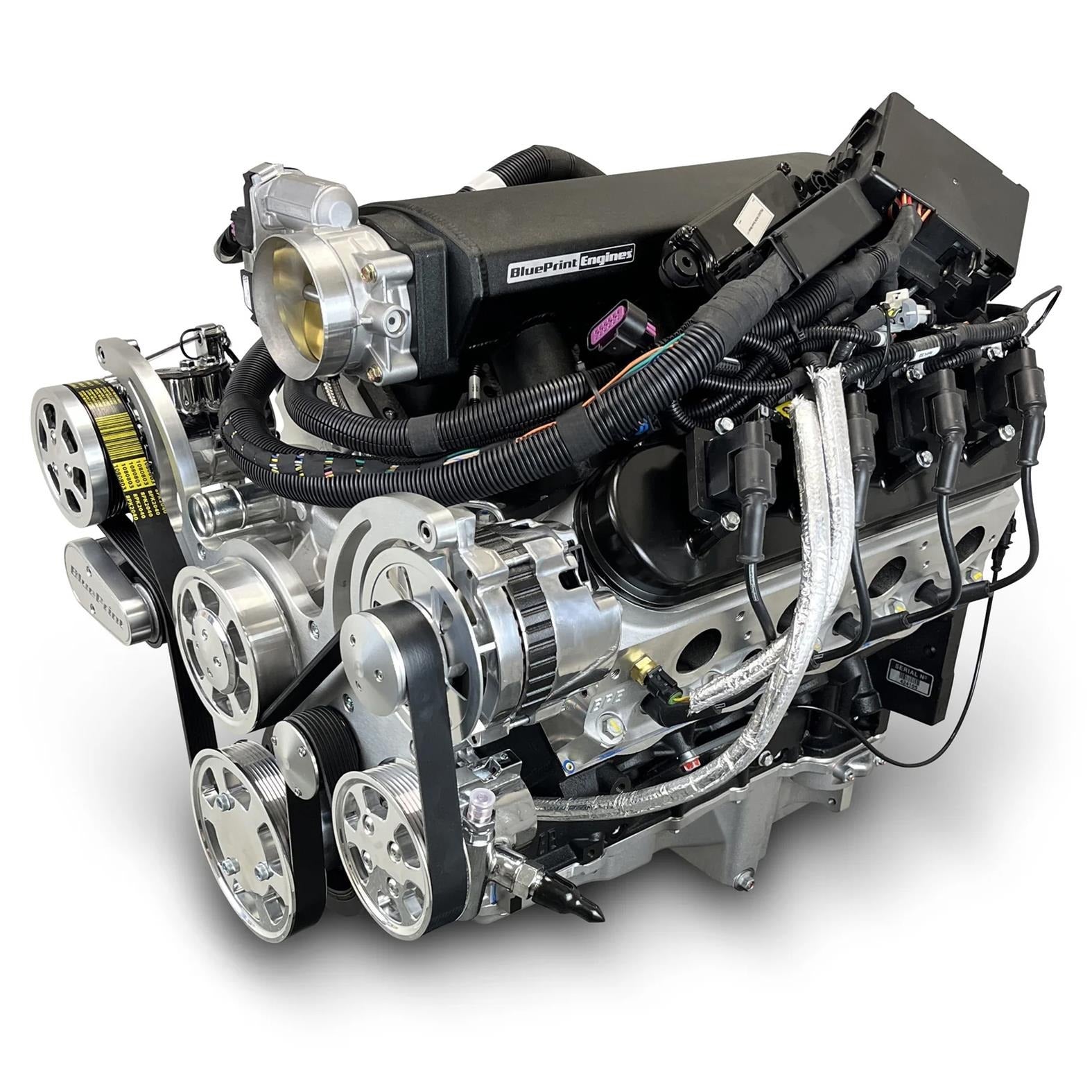 BluePrint Engines Pro Series Chevy LS 427 C.I.D. 605 HP EFI Base Dressed Long Block Crate Engine PSLS4275CTFK showing high-performance V8 engine components